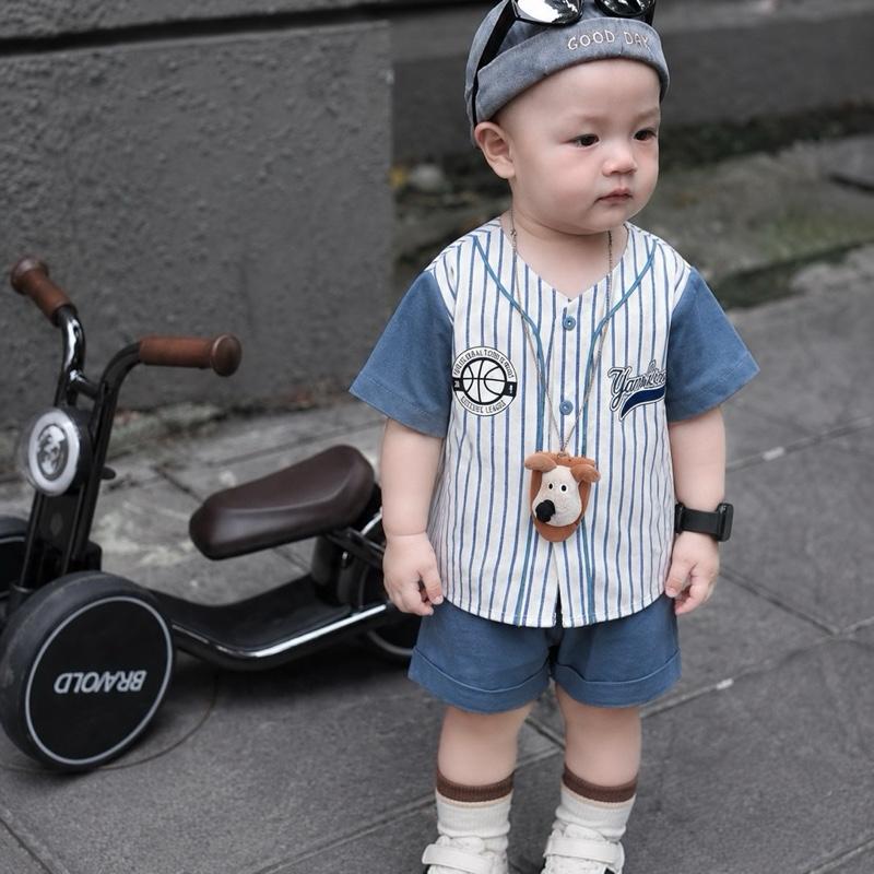 Sét bộ thể thao cổ tàu kẻ sọc màu xanh dáng thể thao badboy cho bé trai 7-24kg
