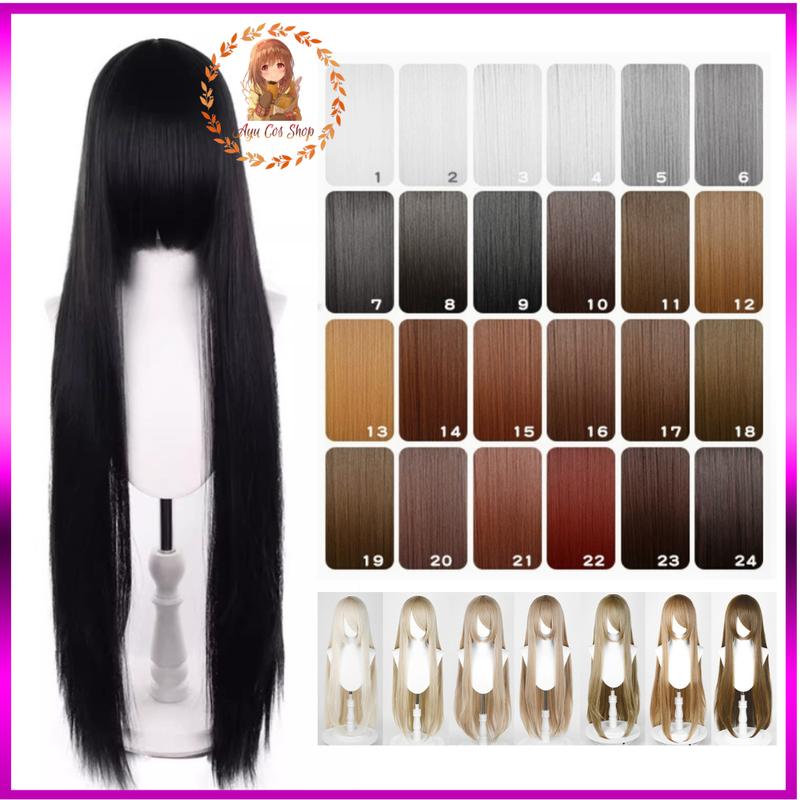 wig 100cm tóc giả thẳng dài cosplay màu trắng bạc đen xám nâu