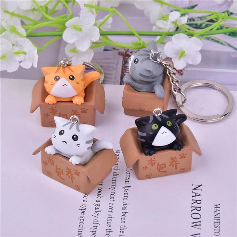 kucing kardus gantungan kunci pajangan lucu cat box keychain korean 7