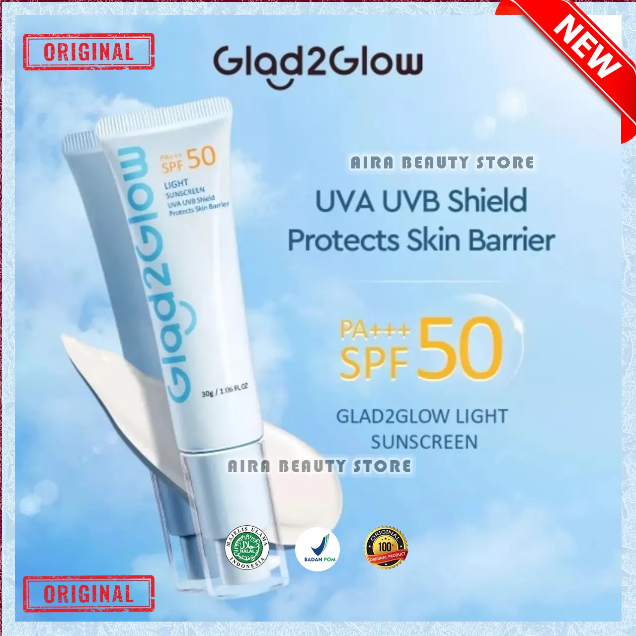Glad2Glow Sunscreen Gel SPF 50 PA+++ 30g | Sunscreen G2G Wajah Terlindungi Sinar Matahari