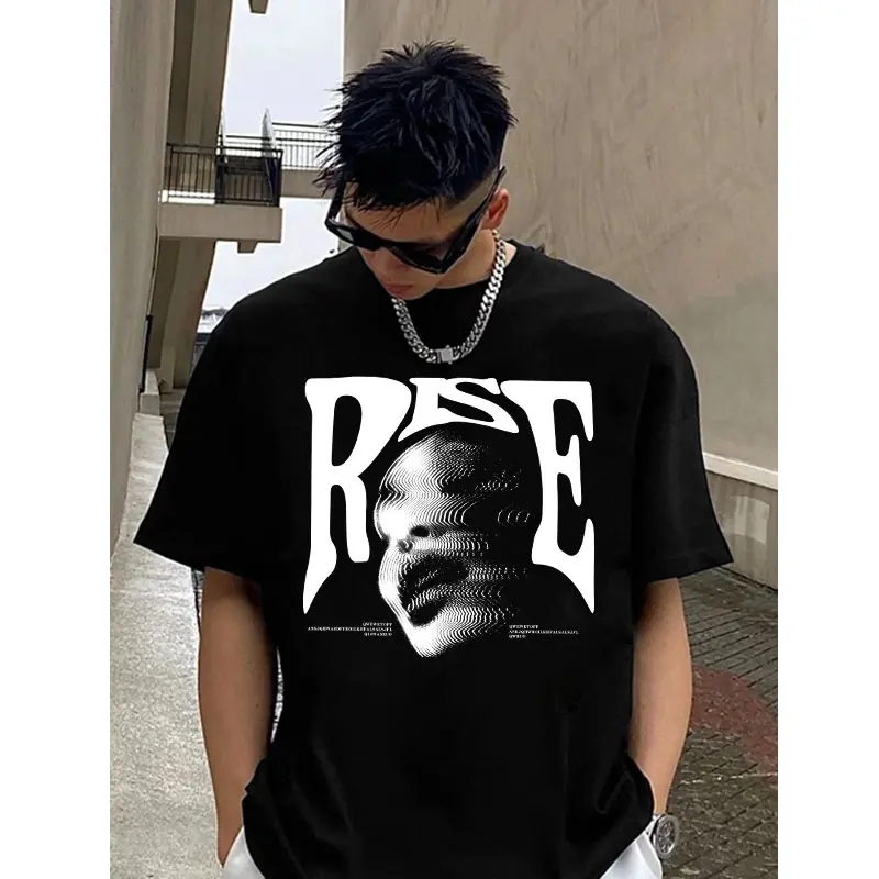 MMBDL |T2985|T3001| America retro style T-shirt Oversaize Distorted portrait printl Kaos Hitam Metallica Kaos pria dan wanita hip hop 0