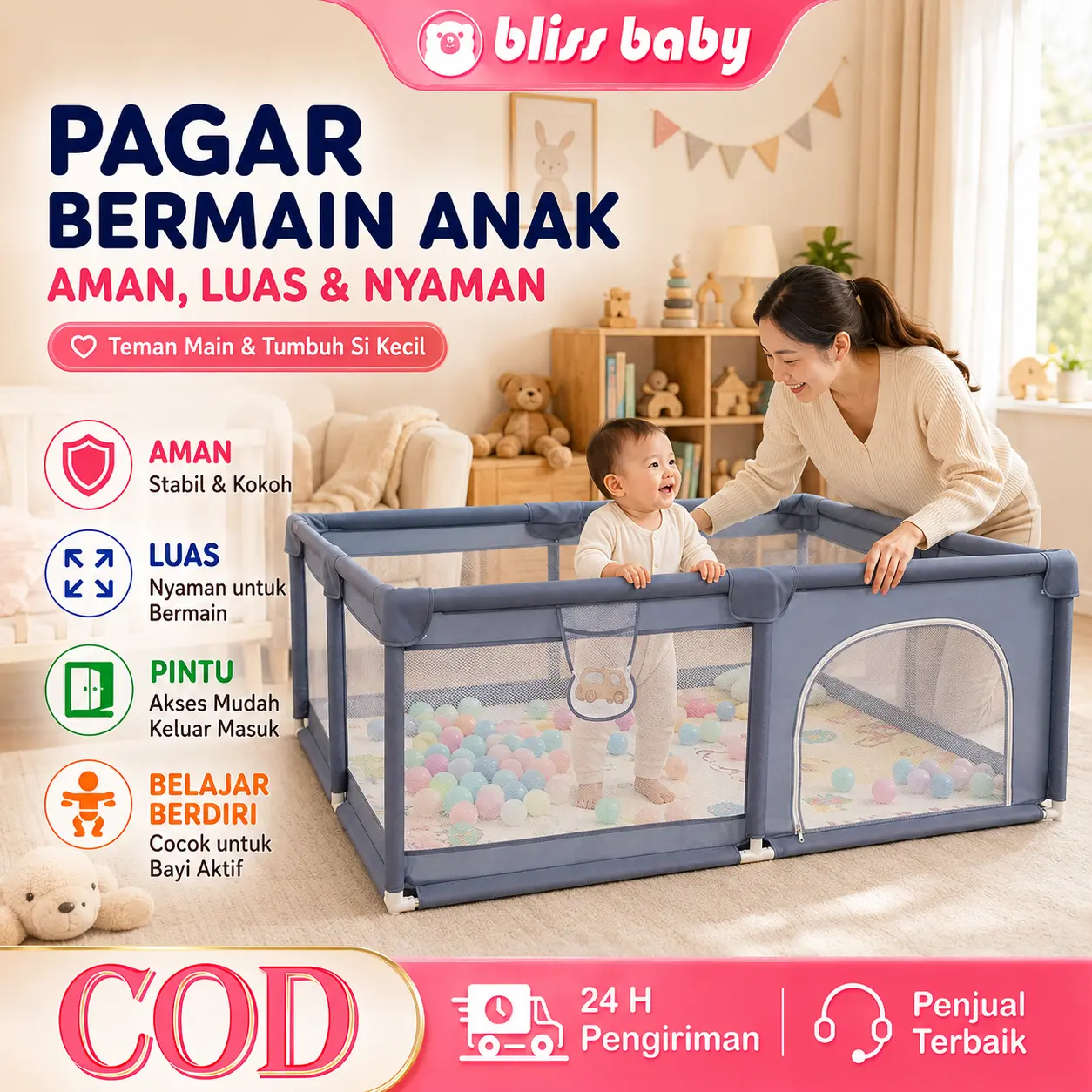 【Ongkir - Rp30.000】Potongan Eksklusif Live Streaming Pagar Bayi Bermain Pagar Mainan Anak Baby Playpen Pagar Bayi Mandi Bola Anak Playpen Pagar Bayi