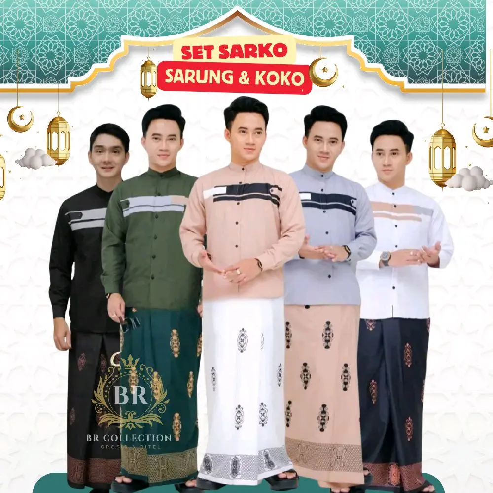 Set SARKO Sarung & Koko Lengan Panjang Bahan Katun Pakaian Muslim Pria