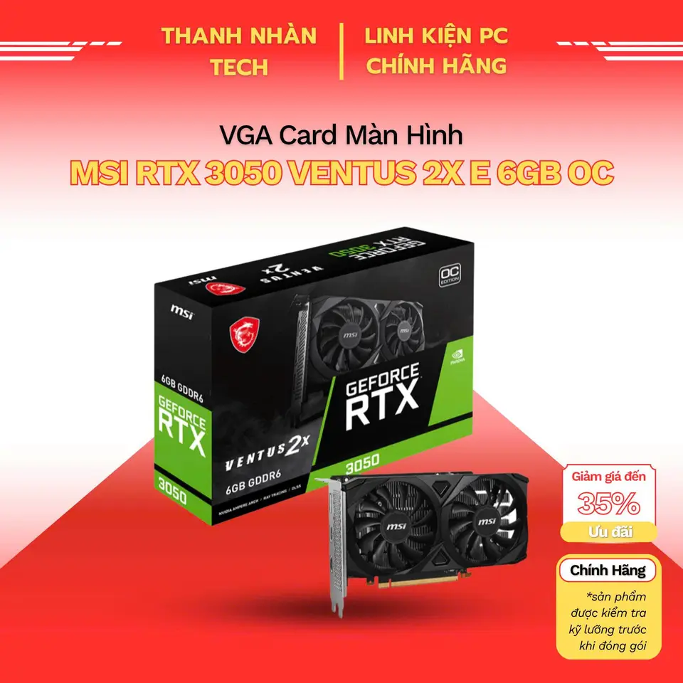 Card Màn Hình MSI GeForce RTX 3050 VENTUS 2X E 6GB OC GDDR6 - Bảo Hành 36 Tháng - Hàng Chính Hãng
