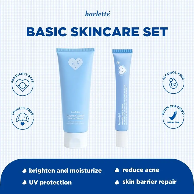 [2 PCS BUNDLING FACIAL WASH] Harlette Oatmilk Gentle Facial Wash 100 g + Day Creme 25 g 0