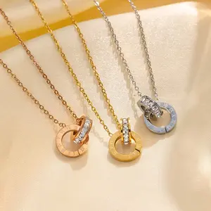 Kalung Fuji Ring Gandeng Permata Titanium Anti Pudar Anti Luntur