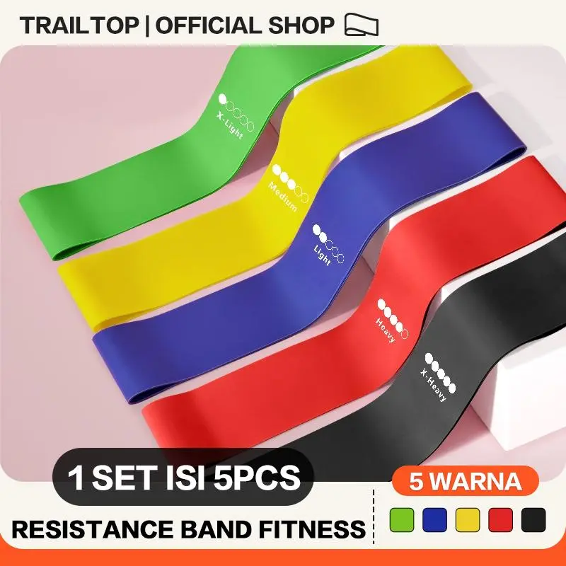 [READY] TrailTop Resistance Bands Alat Fitness 1 Set 5pcs Elastis Fitness Loop Bands Tali Fitness Olahraga Otot 0