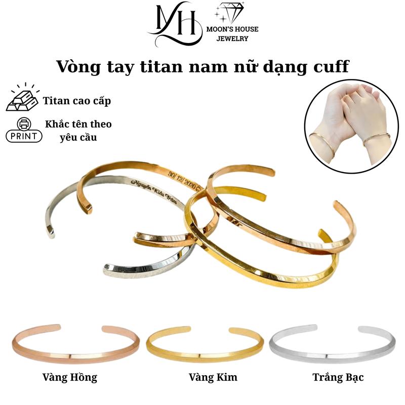Vòng tay cuff nam nữ không rỉ sét có khắc tên theo yêu cầu
