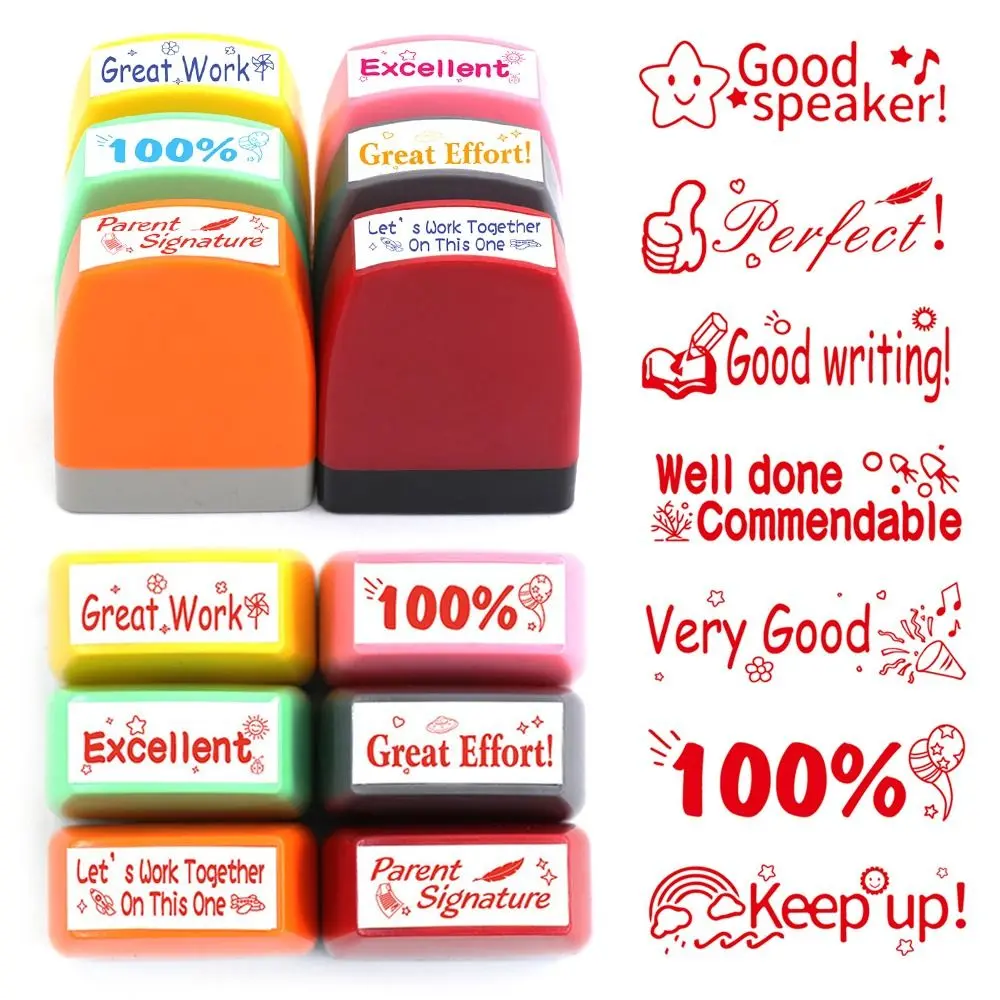 Self-ink Office & School Supplies Children Toy Stamps Kids Seal Scrapbooking Stamper Cartoon Stamps Encouragement Teaching stamp Commentary Stamp Reward Seal ,