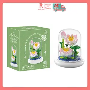 igoods.rose Blok bangunan bunga partikel kecil bercahaya tidak pernah pudar blok bangunan dekoratif DIY bunga tulip mainan bunga penutup plastik/Hadiah Hari Guru