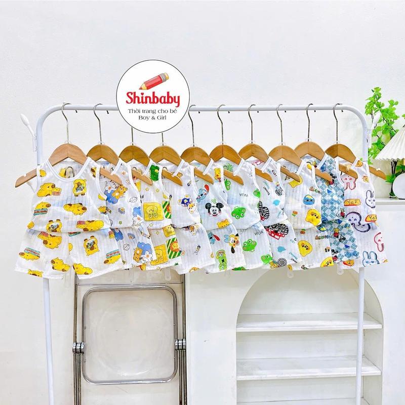 [Shinbabyshop] Set 5 Bộ Quần Áo Vải Cotton Giấy Ba Lỗ Mỏng Mát Nhiều Hình Đẹp Cho Bé Mặc Hè Mát Mẻ, Thoáng Khí, Thấm Hút Mồ Hôi bososinh