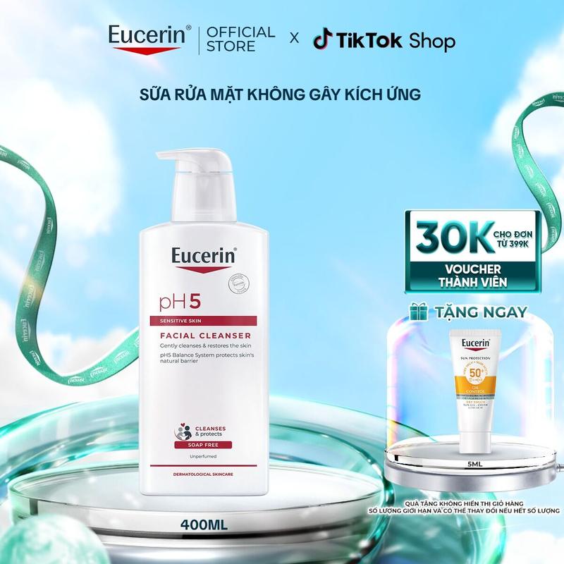 Sữa Rửa Mặt Cho Da Nhạy Cảm Eucerin PH5 Sensitive Skin Facial Cleanser 400ml-Skincare Nữ