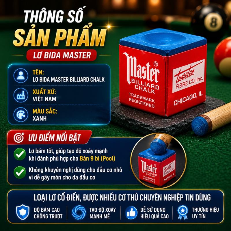 Combo 5 viên lơ Master Bida – Lơ Xanh Chuyên Dụng Cho Bida