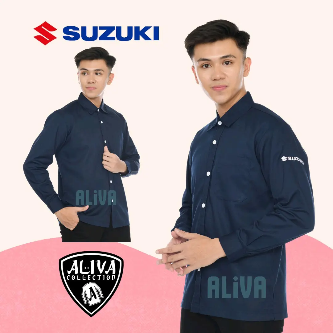 Seragam kemeja pria salesforce Suzuki navy lengan panjang bordir/ baju atasan pria/ baju karyawan/seragam kantor/ Katun Baju Kerja Atasan Safety