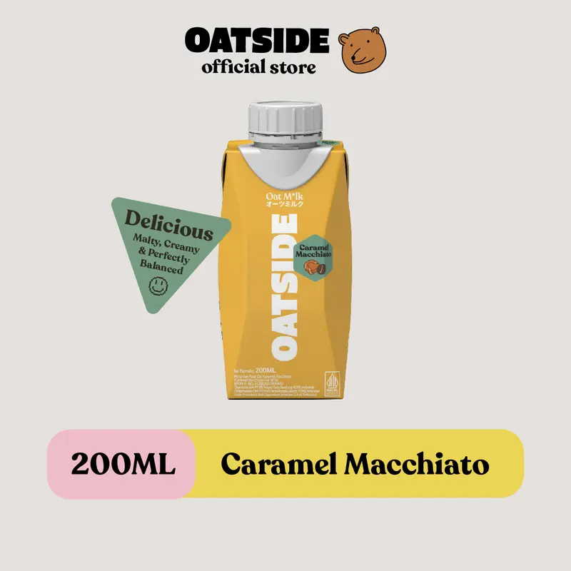 OATSIDE Oat Milk Caramel Macchiato 200ml  (Kemasan Tutup Botol)| Susu Oat Rasa Karamel Macchiato 0