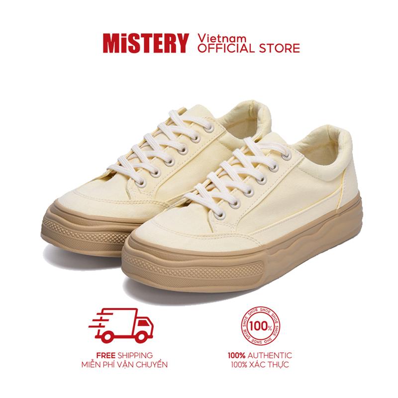 MiSTERY Giày Thể Thao Nữ độn đế Giày Vải Canvas Màu Nâu Sneaker MODEL CAKE MIS-542