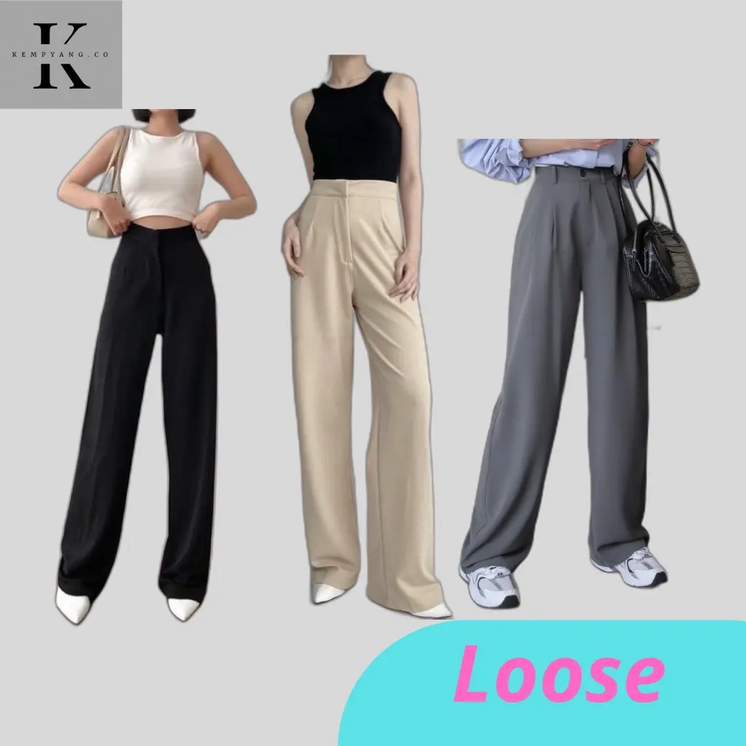 Loose Pants Scuba Hightwaist Korean Style  Celana Kulot Wanita