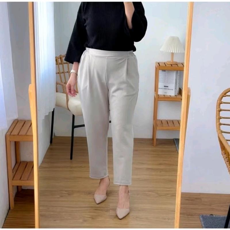 BAGGY PANTS SCUBA PREMIUM CELANA PANJANG CELANA SCUBA Fit Garis Kain Karet Melar Tebal Lembut Wanita 2