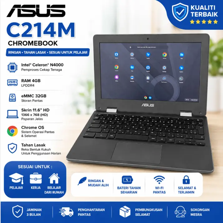 [Pre-owned]laptop ASUS C214M Chromebook flip touchscreen flip AMD/CELL  4/32+SD 128G 11.6in ips Original Mulus Siap Pakai laptop murah 1 juta laptop murah laptop 2 jutaan baru laptop 1 jutaan laptop untuk pelajar
