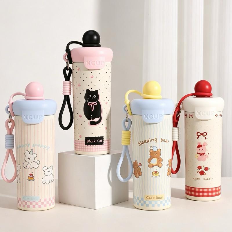 Bình Giữ Nhiệt Dễ Thương 600ml, Cốc Nóng Lạnh Có Quai Cầm và Nút Đậy Tiện Lợi,…