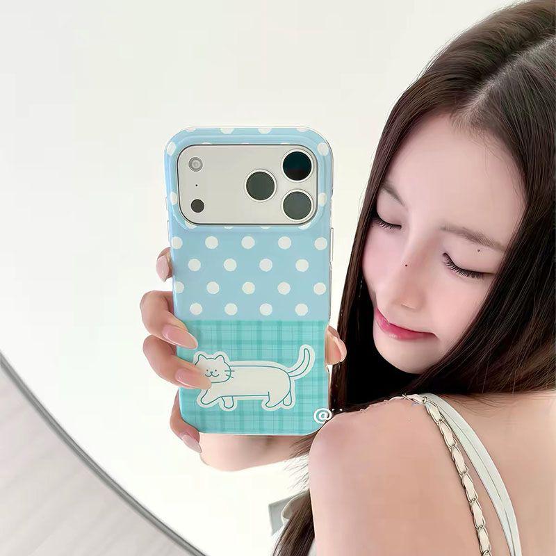 Ốp lưng iPhone 18/14/17promax, ốp bảo vệ iPhone 15/16Pro, 12/13 mẫu mới cao cấp hình mèo chấm bi