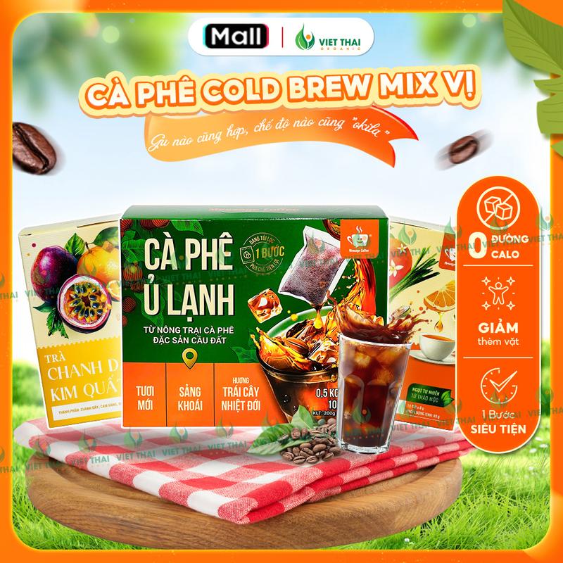 HOT Cà Phê Ủ Lạnh Mix Vị - Cafe Cold Brew Nguyên Chất Ít Đắng Cam Sả Kim Quất Giảm Thèm Vặt Healthy Túi Lọc Tiện Lợi Việt Thái Organic