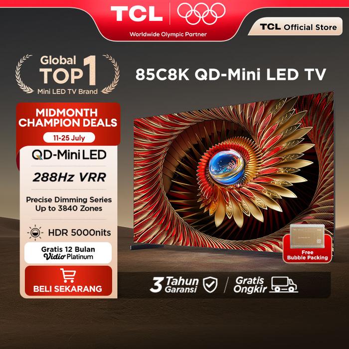 Gambar TCL 4K QD-Mini LED 85 Inch C8K - up to 3840 Dimming Zone - 5000 Nits - 288Hz VRR - Google Assistant/Google Play/Netflix/Youtube/Disney+Hotstar (Model: 85C8K) dari TCL Indonesia Official Kota Tangerang Tokopedia