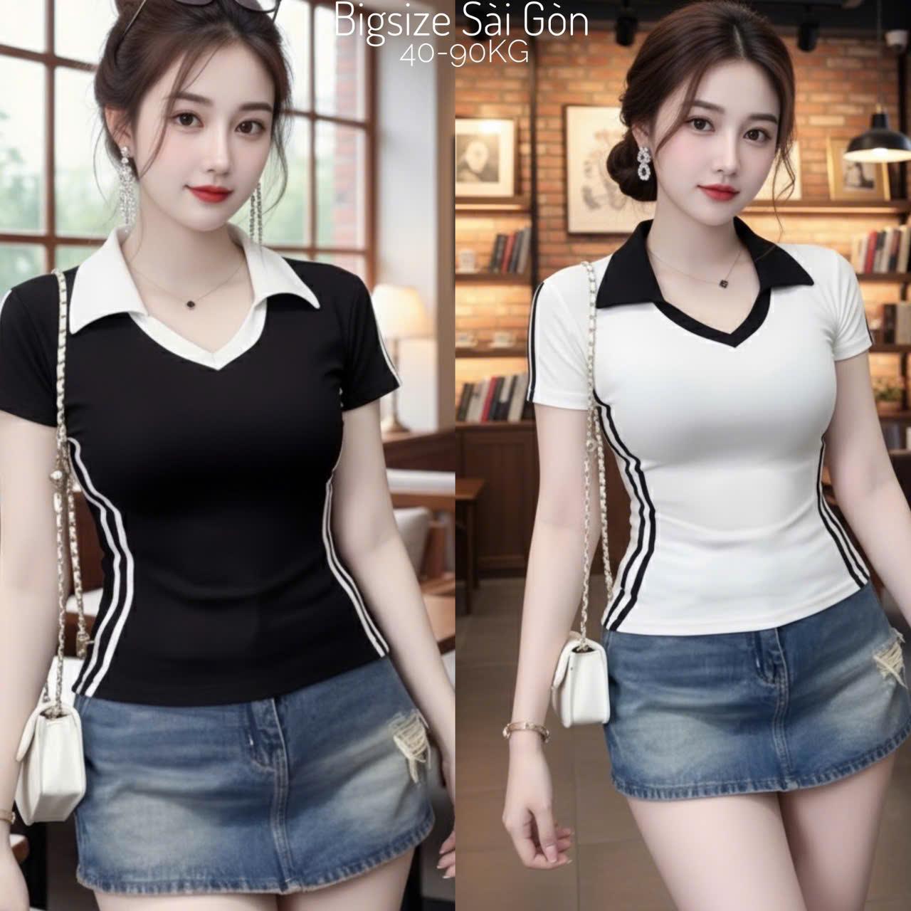 Áo Thun Polo Nữ Phối Màu Vải (Borit Cotton) Cao Cấp Thanh Lịch Bigsize Cho Nàng 45- 90Kg Dễ Thương Top Nữ Women - B.1570