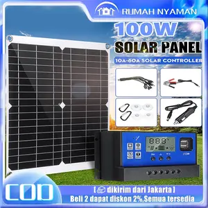 Panel Surya 60W/100W/120W/150W Panel Tenaga Surya Polikristalin Kit Tenaga Surya Fleksibel 12V Pengisi Daya Baterai 50A Controller Waterproof Surya Pembangkit Listrik Tenaga