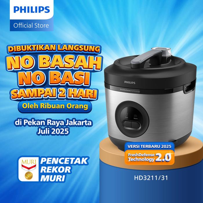 Gambar Philips Rice Cooker Penanak Nasi 1.8 L - 3000 Premium Series HD3211/31 - Silver - Bakuhanseki Inner Pot - Anti lengket - FreshDefense Technology - Nasi No Basi hingga 48 Jam - 400 Watt - Reguler dari Philips Home Appliances Kota Bekasi Tokopedia