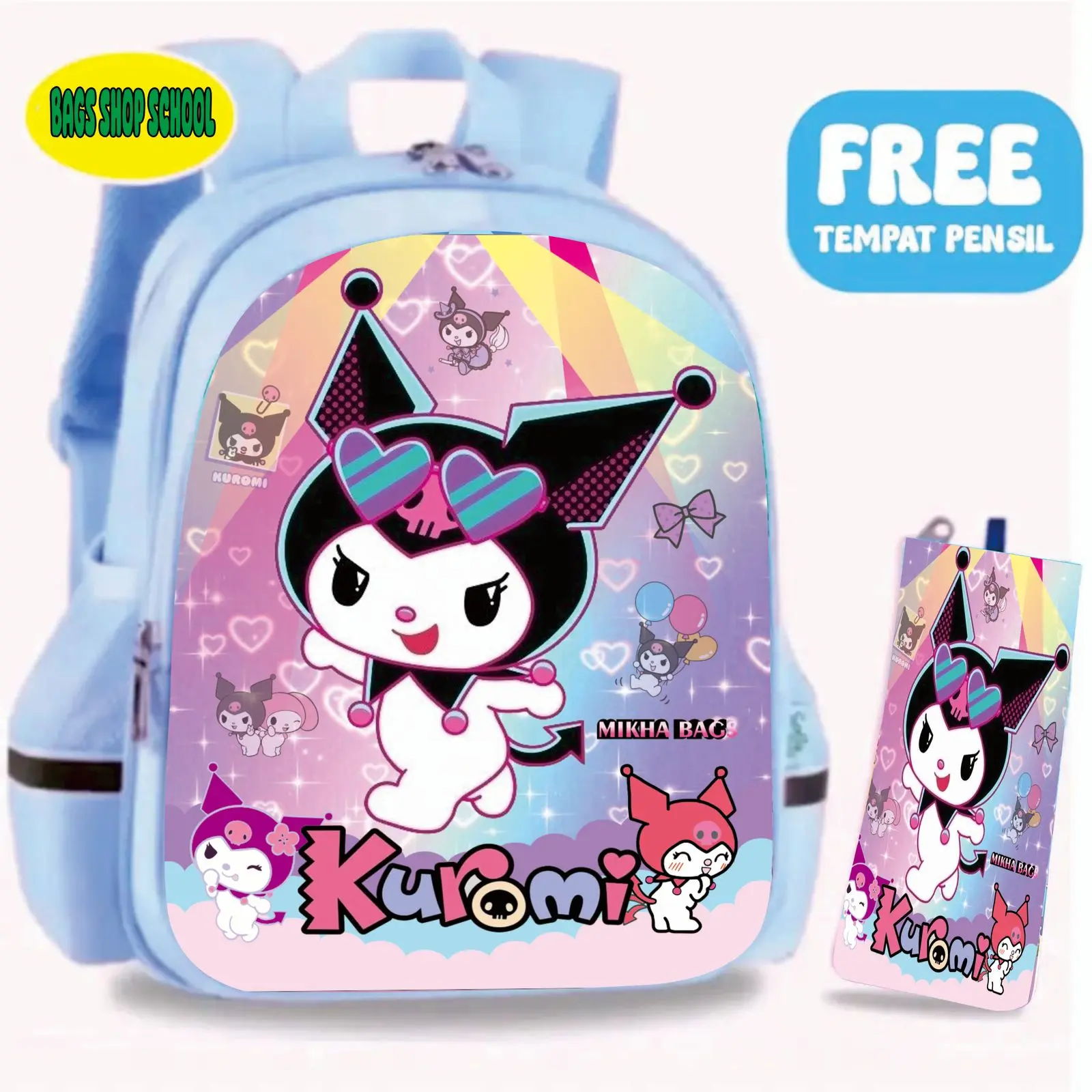 Mikha bags_Tas ransel anak sekokah motif karakter kartun kuromi terbaru terlaris populer/Tas SD kls 1-3/Tas kuromi/Tas tk/tas karakter motif terlaris