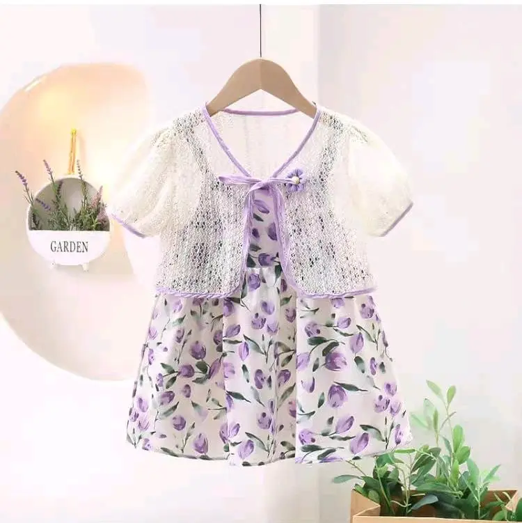 DRESS TRENDY GIRLS | DRESS ANAK CEWEK 2in1 Mix Motif Bunga | dress girls floral vest elegance  Fashion Pakaian