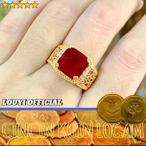CINCIN WANITA BATU DELIMA MERAH TERBARU CANTIK MEWAH DARI COIN LOGAM ASLI 1991 AKSESORIS MEWAH