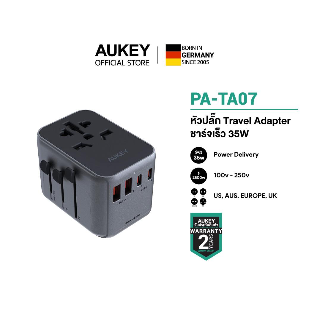 AUKEY PA-TA07 หัวแปลงขาปลั๊กไฟ 35W Universal Travel Adapter รองรับ 4 หัวปลั๊ก EU/UK/USA/AUS ช่อง USB