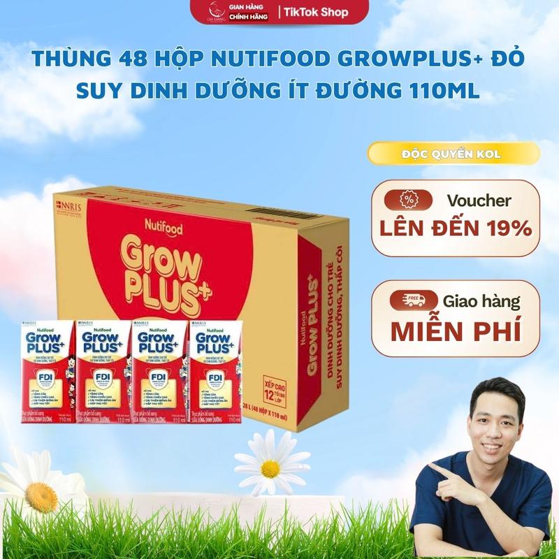 Live Daily Thùng 48 hộp Nutifood Growplus+ Suy Dinh Dưỡng - đỏ - Ít đường 110ml