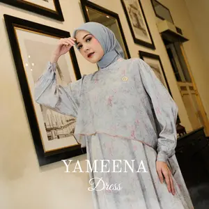 RH COL - Yameena Dress Raya 2026 Bahan Silk Luxury Mix Chery Sifon Gamis Wanita Cantik Elegan