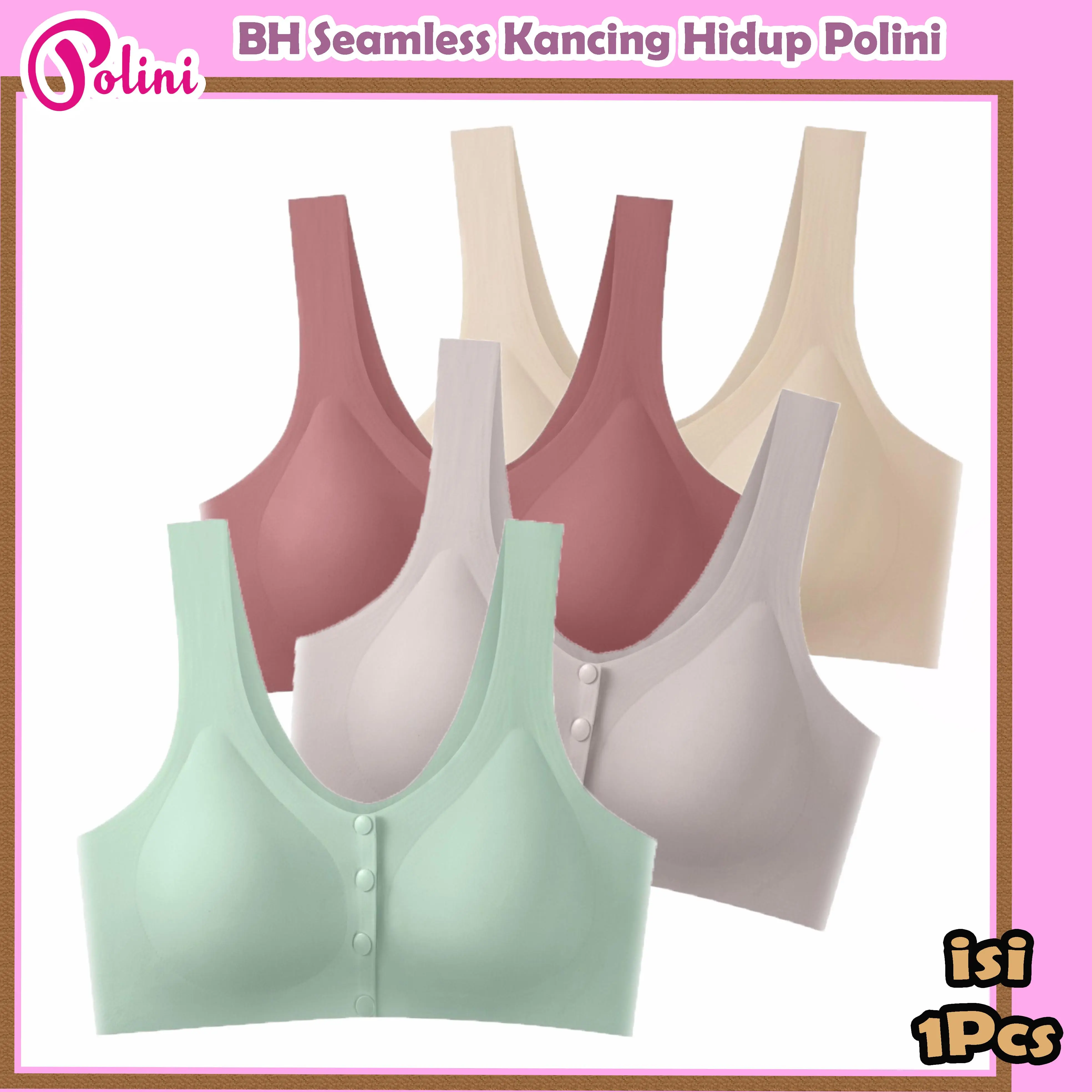 POLINI - Bra Seamless Random [1Pcs] Bra Menyusui Pakaian Dalam Wanita Bra Kancing Depan Busui Friendly Bh Sport - 8815