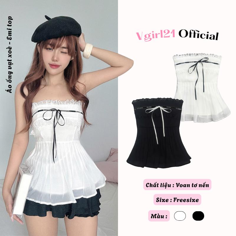 Emi Top - Áo Ống Cúp Ngực Dáng Xòe Lưng Bo Chun - Áo Kiểu Nữ VGIRL | Chất Voan Tơ Nến Quảng Châu Cao Cấp | Freesize  | Áo Dáng Xòe Cúp Ngực Viền Ren Đi Chơi, Hẹn Hò, Dạo Phố, Sống Ảo Hot Trend