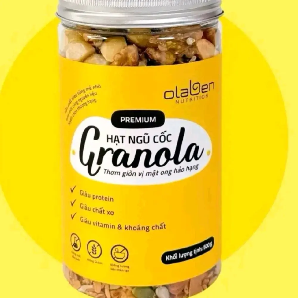 [CHÍNH HÃNG MUA 1 ĐƯỢC 3] 01 Gói Granola Olaben Nutrition Kèm 01 Bát Gáo Dừa Tráng Men và 01 thìa gỗ mun ngucoc hats end ngu co