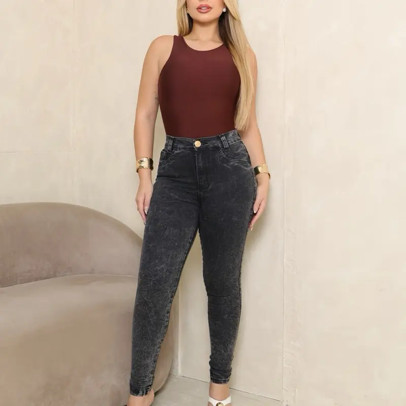 Kit 4 Calças Feminina Jeans Com Elastano Cintura Alta Com Lycra Skinny Levanta Bumbum - 4