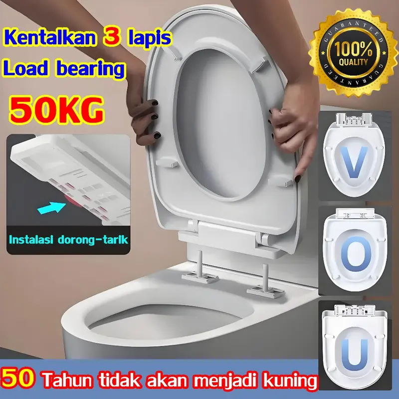Instalasi cepat CHENGJIA Tutup Closet Duduk 5 lapisan tebal Cocok untuk semua toilet Tidak akan kuning Penutup lambat Mudah dipasang(Tutup wc duduk Toilet Cover Tutup closet wc jongkok Tutup kloset duduk Tutup toilet duduk) 0