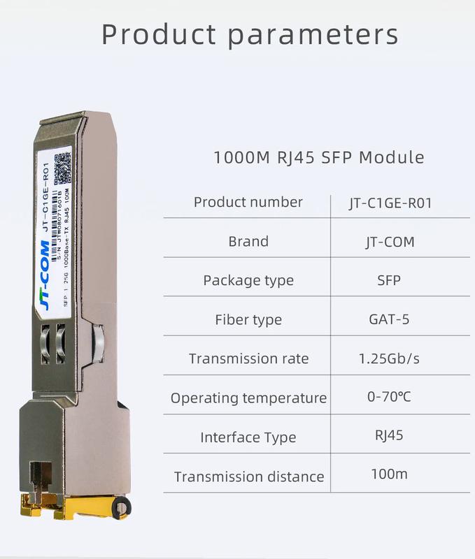Product Introduction of SFP Module 1000Mbps SFP Copper RJ45 SFP Transceiver Module Compatible with Cisco/Microrotik Gigan bit Ethernet Switch. 3