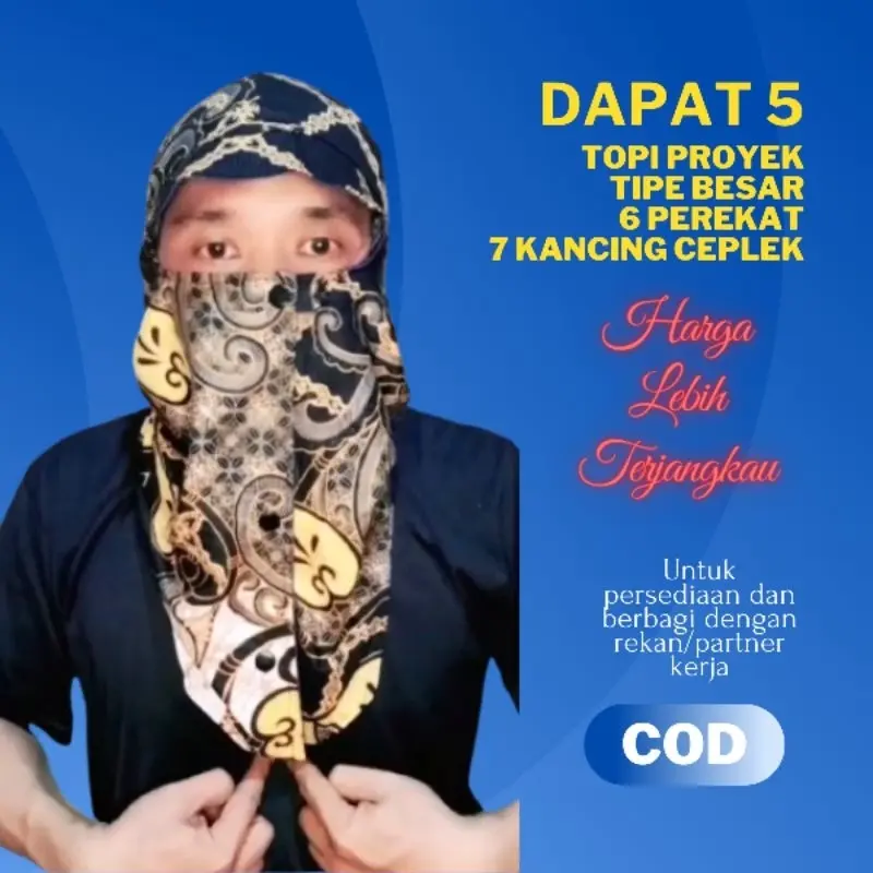 Topi Kerpus Proyek Mancing Jepang Las Sebo Anti Panas Matahari Tipe Besar 7 Kancing Ceplek 6 Perekat Bahan Katun 2 Lapis Adem Nyaman Motif Batik Bolak Balik 0