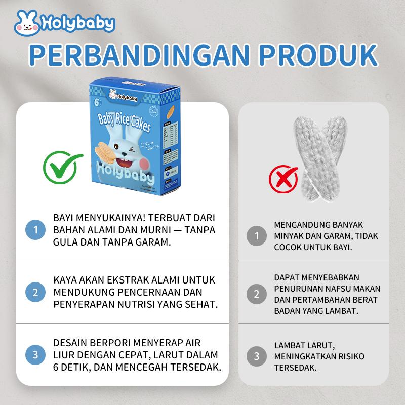 Holybaby Baby Teething Rice Cracker BergiziLezat Tidak Digoreng Sehat Tekstur Renyah Camilan Bayi Siap Makan 6 Bulan+ Halal Kaya Kalsium Zat Besi Zinc