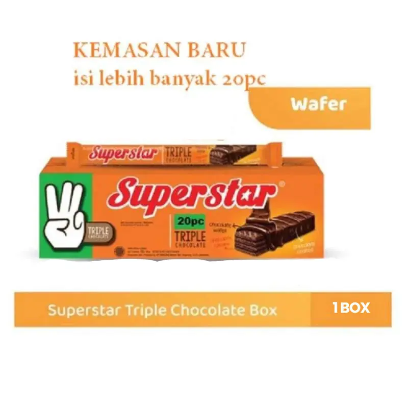 Superstar Wafer Triple Chocolate Full Chocolate Box Isi 20 x 16gr Wafer Salut Cokelat Roma Wafer Coklat Snack Cemilan Murah Halal 5