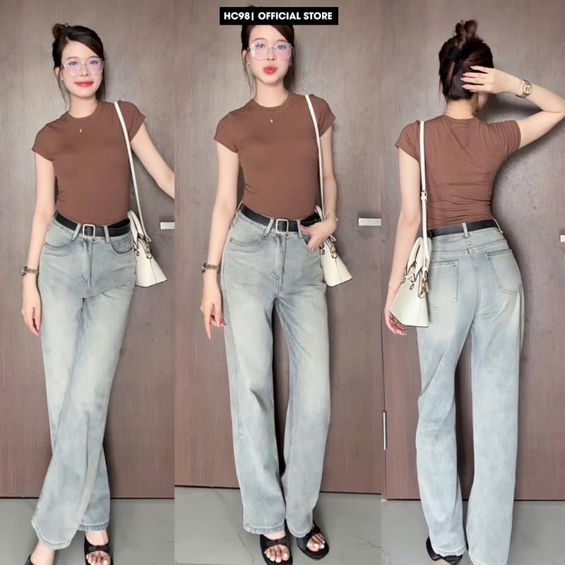 Quần Jeans Nữ Ống Suông Trơn HC98 Wax Màu Xám Đậm (Dài 103cm) - Grey Jeans V2 - 1059 - Ong, Women Pants 1