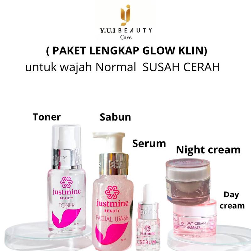Justmine Beauty Skincare Wajah Glowing All Paket Perawatan wajah Berjerawat Mengencangkan Facial Mencerahkan Kusam Hitam Kosmetik 7