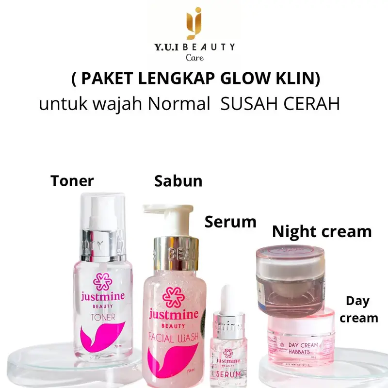 Justmine Beauty Skincare Wajah Glowing All Paket Perawatan wajah Berjerawat Mengencangkan Facial Mencerahkan Kusam Hitam Kosmetik 6