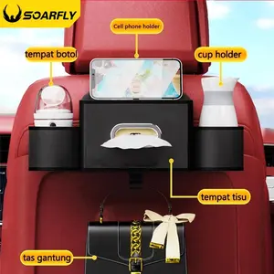 【Subsidi Ongkir】Tas Penyimpanan Klasifikasi & Tempat Tisu Mobil, organizer Mewah Multifungsi untuk Sandaran Jok Mobil, Rak HP & Gelas di Belakang Jok, Kotak Penyimpanan Anti Air Tanpa Pemasangan dan Bisa Dilepas
