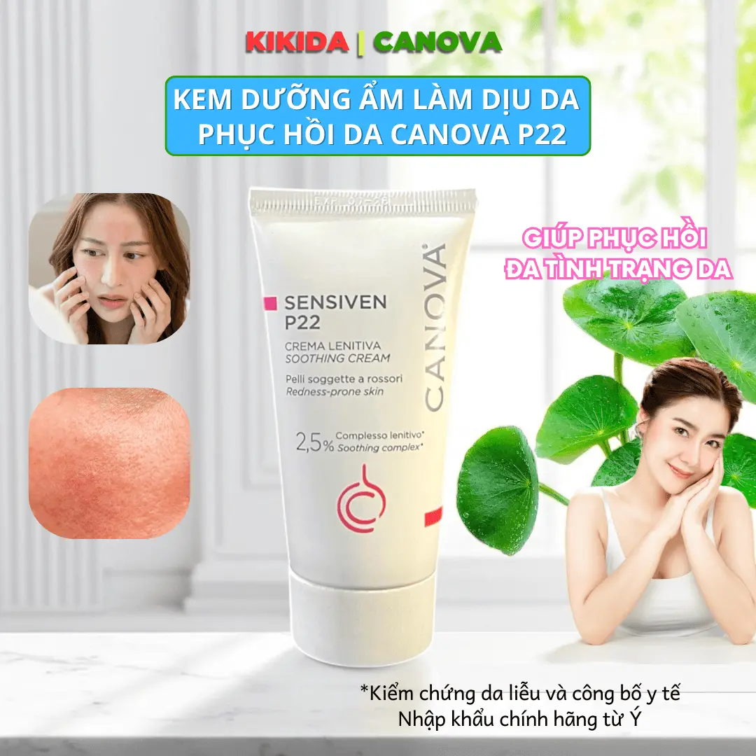 Kem Dưỡng Ẩm Làm Dịu Da Nhạy Cảm CANOVA SENSIVEN P22 Giảm Mẩn Đỏ Chính Hãng Từ Ý